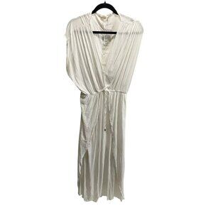 Elan Women's Pleated Dress M White Lightweight Flowy V Neck
